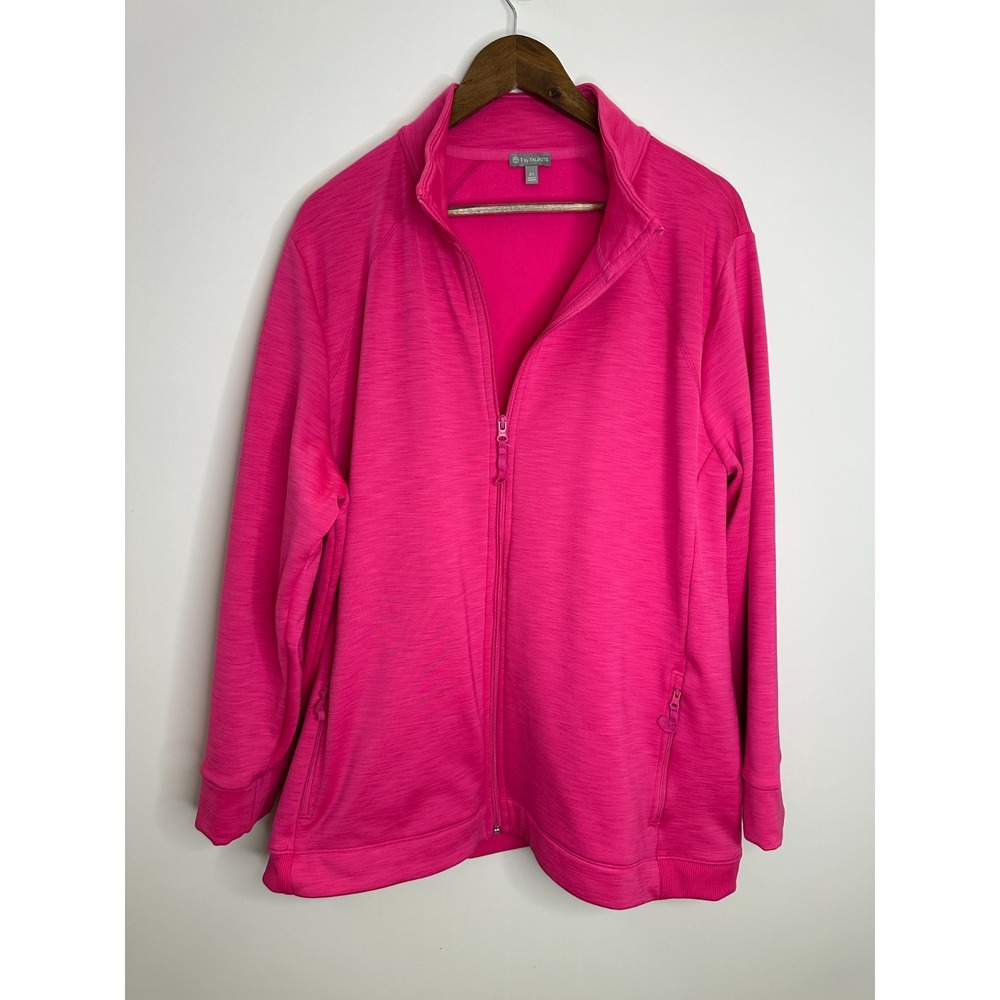 T by Talbots Pink Scuba Full Zip Jacket Mock Neck Plus Size 3X Stretch Pockets - Picture 2 of 12